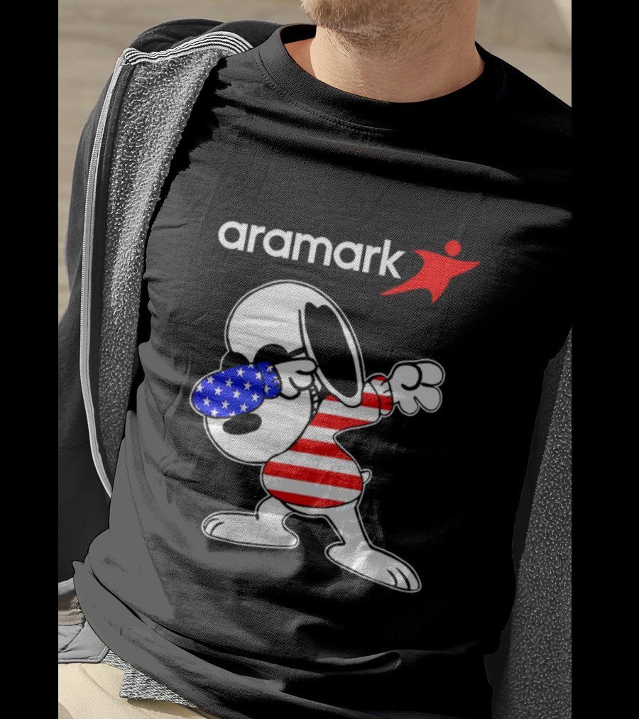 Aramark Snoopy Dabbing American Flag Red White Blue Character T-Shirt