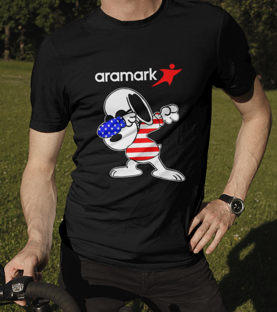 Aramark Snoopy Dabbing American Flag Red White Blue Character T-Shirt