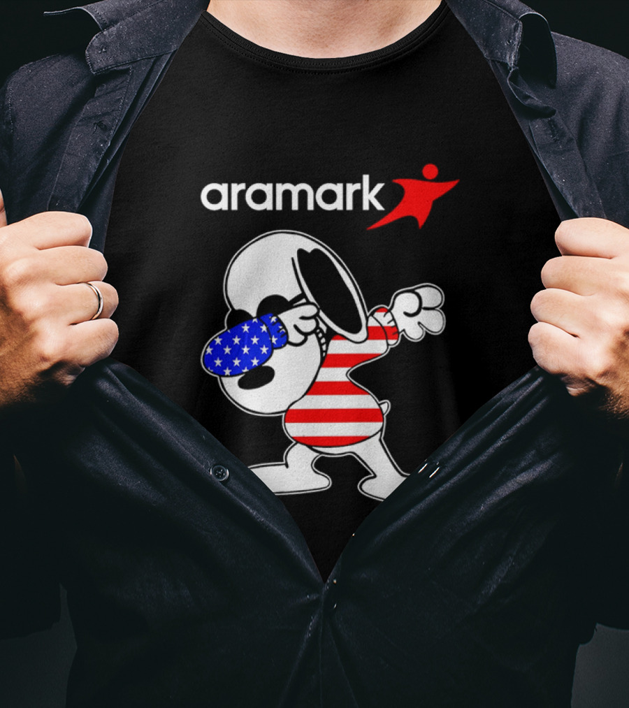 Aramark Snoopy Dabbing American Flag Red White Blue Character T-Shirt
