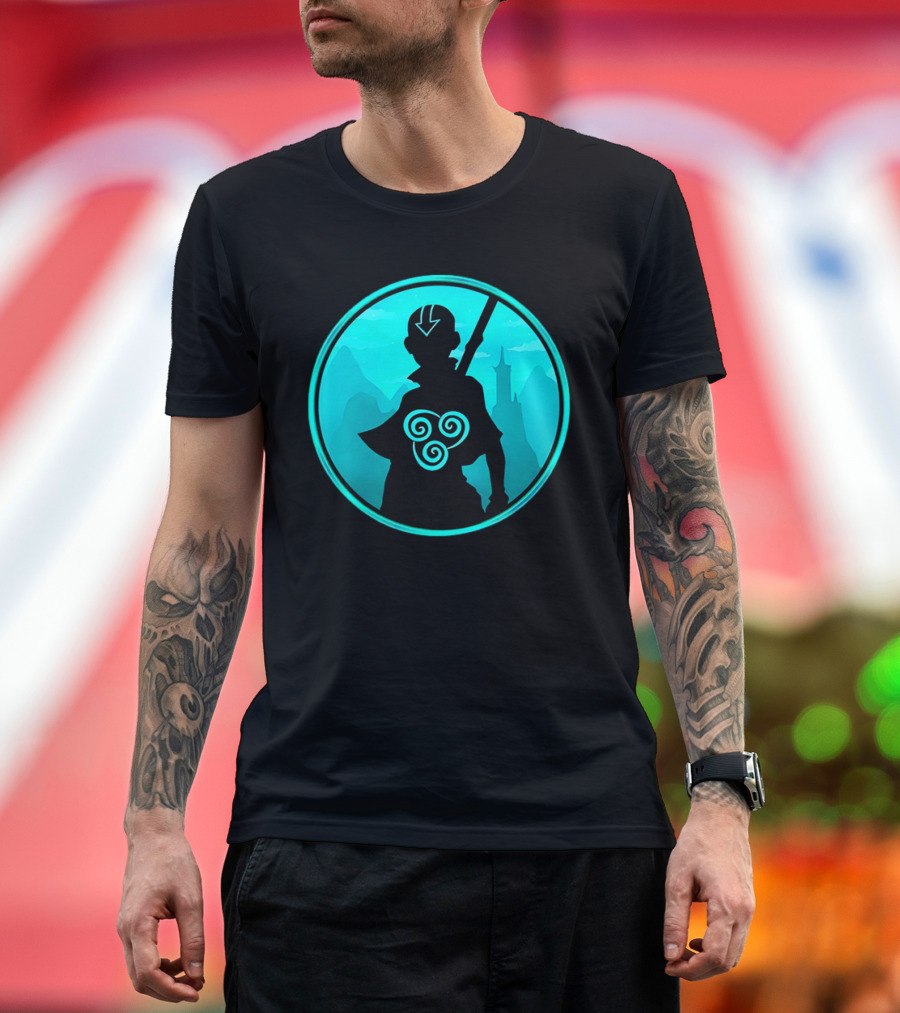 Avatar Aang Airbending Silhouette with Arrow Mark and Air Nomad Symbol T-Shirt