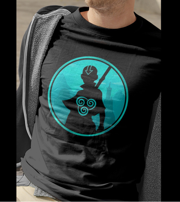 Avatar Aang Airbending Silhouette With Arrow Mark And Air Nomad Symbol T-Shirt