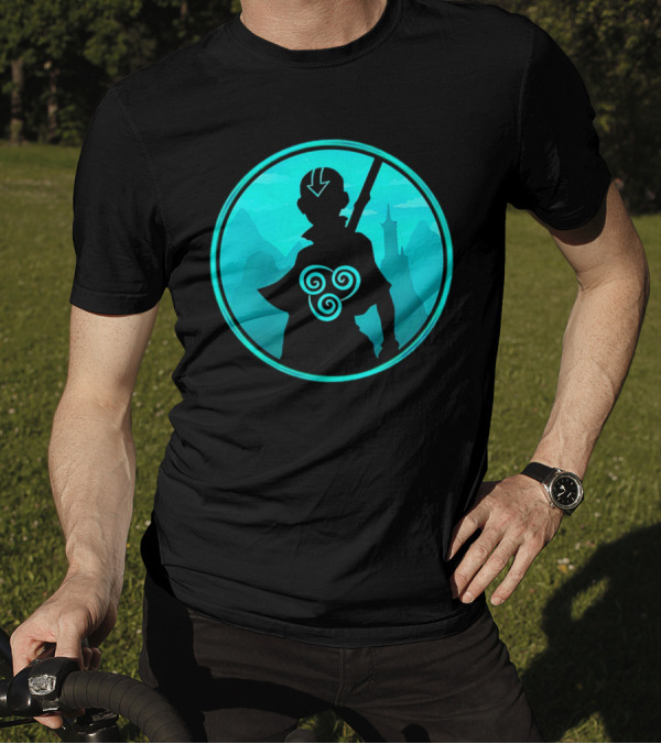 Avatar Aang Airbending Silhouette With Arrow Mark And Air Nomad Symbol T-Shirt