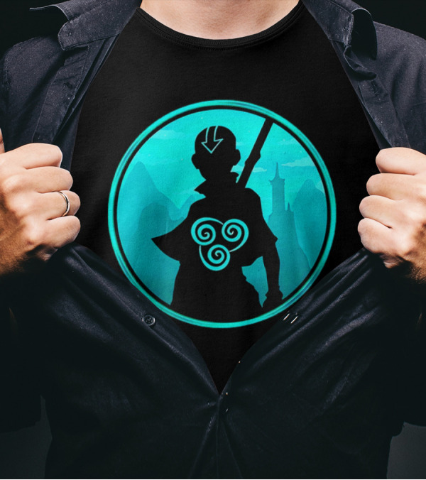 Avatar Aang Airbending Silhouette With Arrow Mark And Air Nomad Symbol T-Shirt