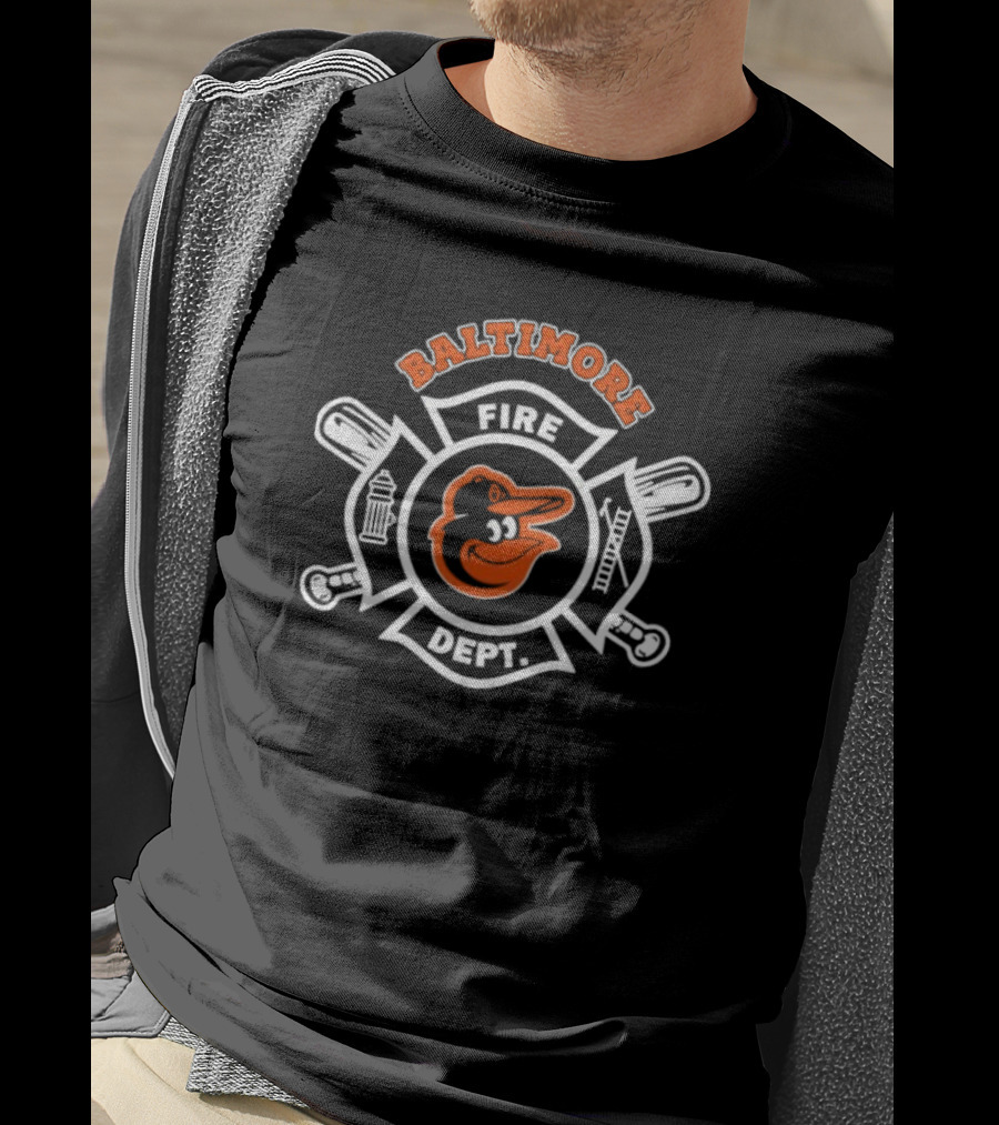 Baltimore Orioles Fire Dept Firefighters Badge Logo With Team Mascot T-Shirt