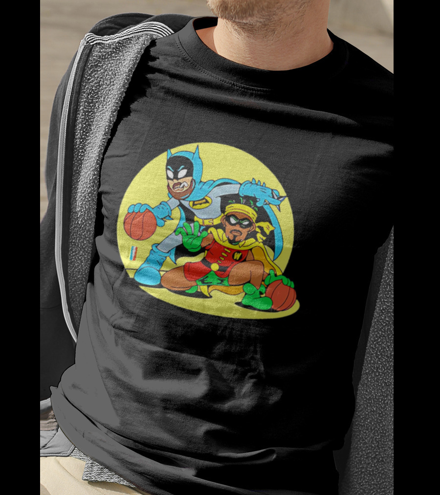 Batman And Robin Warriors Basketball Cartoon Crossover With Superhero Style T-Shirt