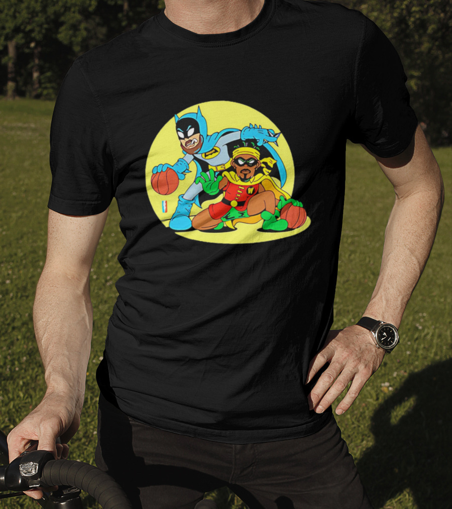 Batman And Robin Warriors Basketball Cartoon Crossover With Superhero Style T-Shirt