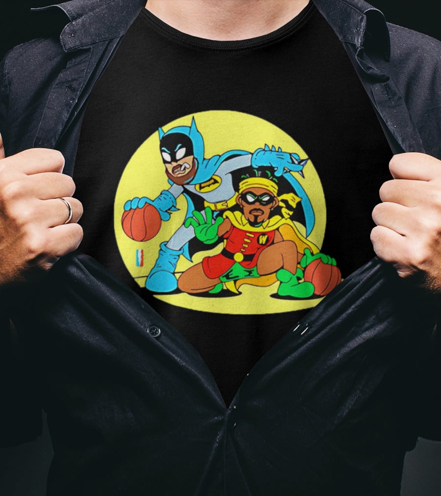Batman And Robin Warriors Basketball Cartoon Crossover With Superhero Style T-Shirt
