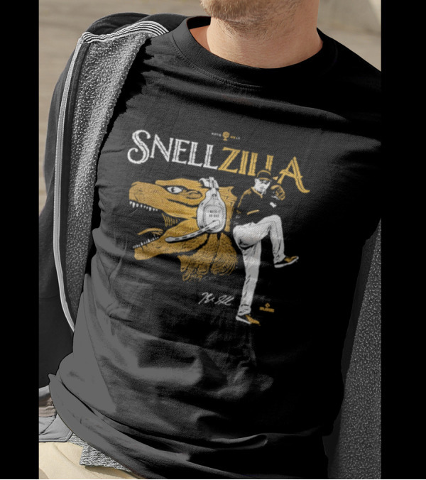 Blake Snell Snellzilla Pitching With Dinosaur Graphic Signature T-Shirt