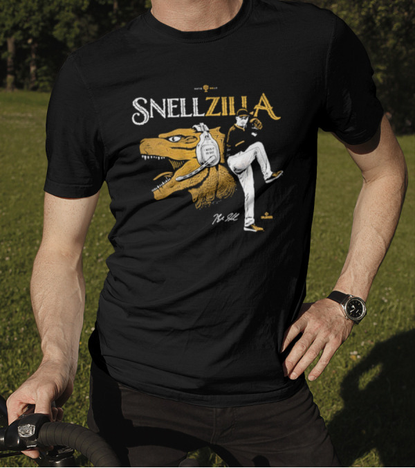 Blake Snell Snellzilla Pitching With Dinosaur Graphic Signature T-Shirt
