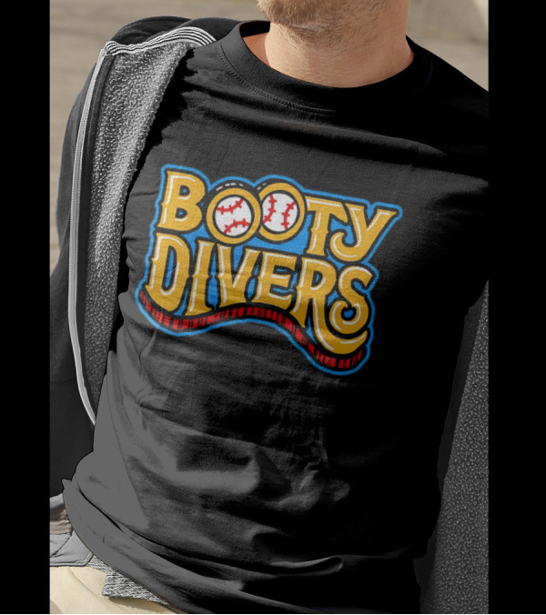 Booty Divers Baseball Theme Yellow Text With Baseballs T-Shirt