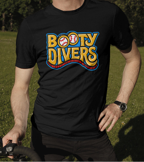 Booty Divers Baseball Theme Yellow Text With Baseballs T-Shirt