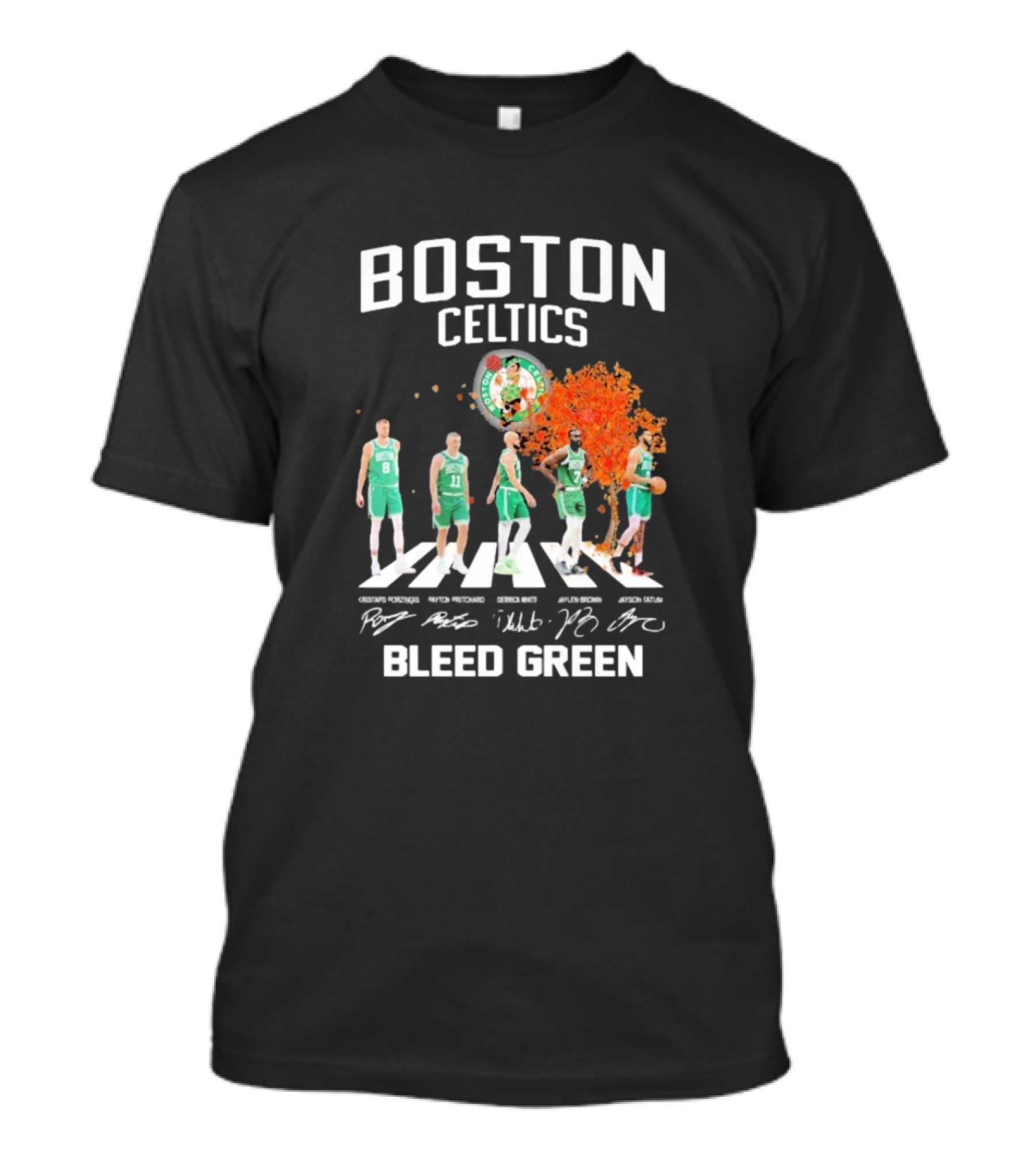Boston Celtics Bleed Green Abbey Road Players Signatures T-Shirt