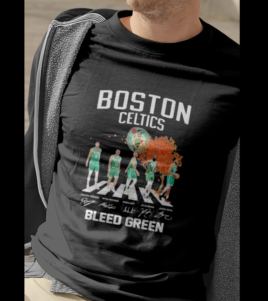 Boston Celtics Bleed Green Abbey Road Players Signatures T-Shirt