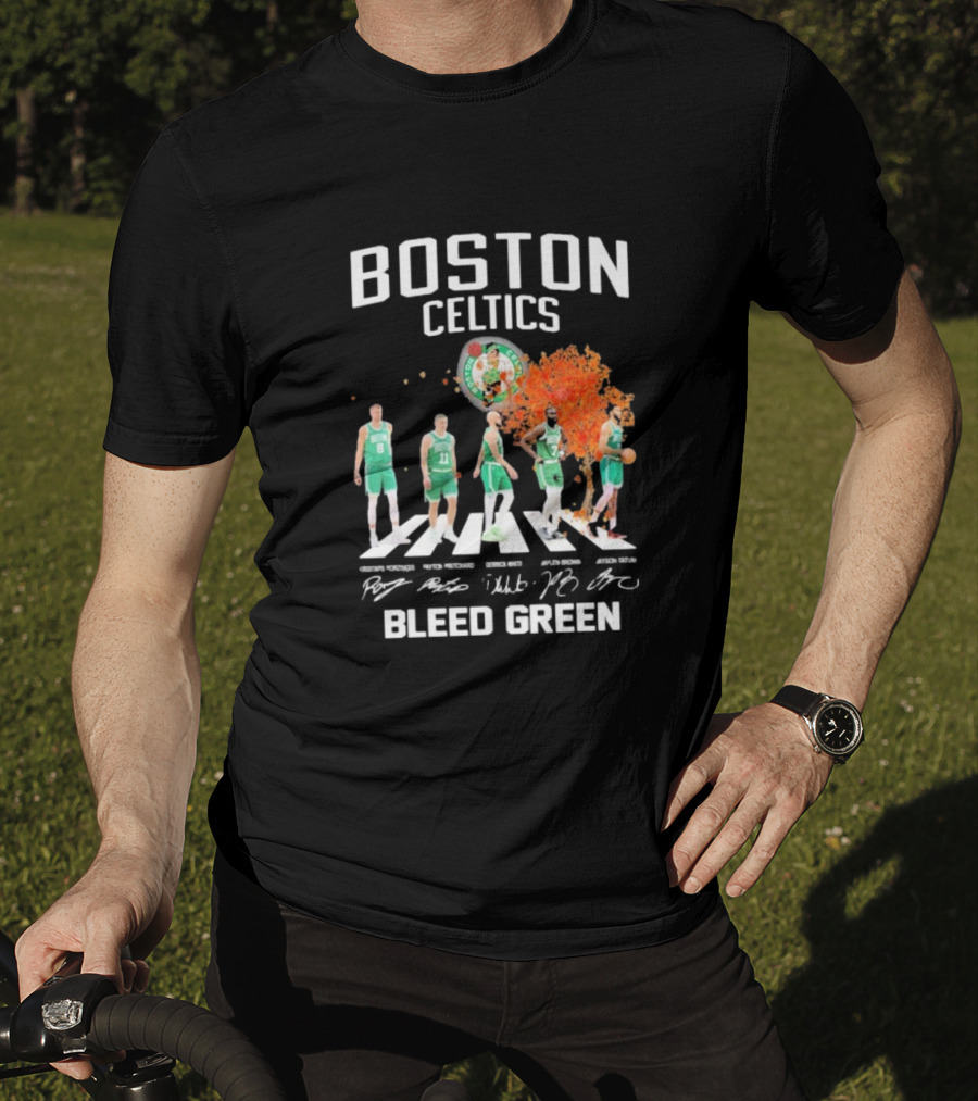 Boston Celtics Bleed Green Abbey Road Players Signatures T-Shirt