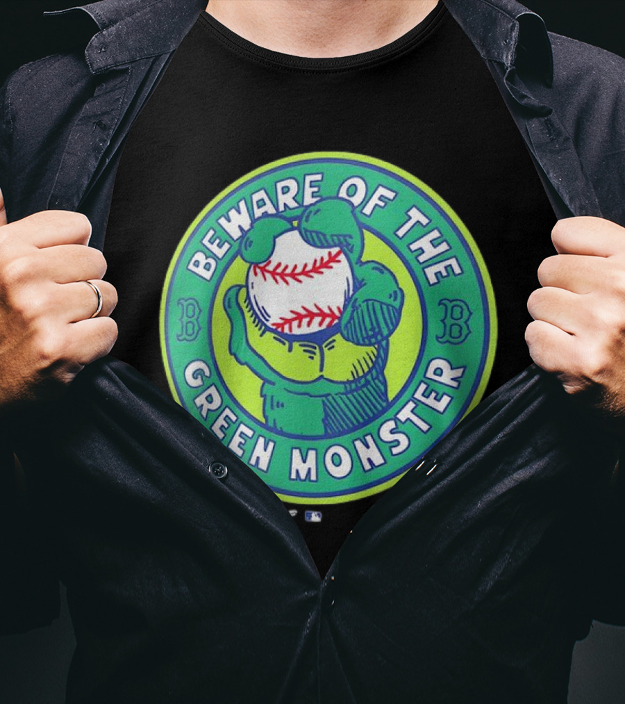 Boston Red Sox Beware Of The Green Monster Baseball Iconic Fenway Park Imagery T-Shirt