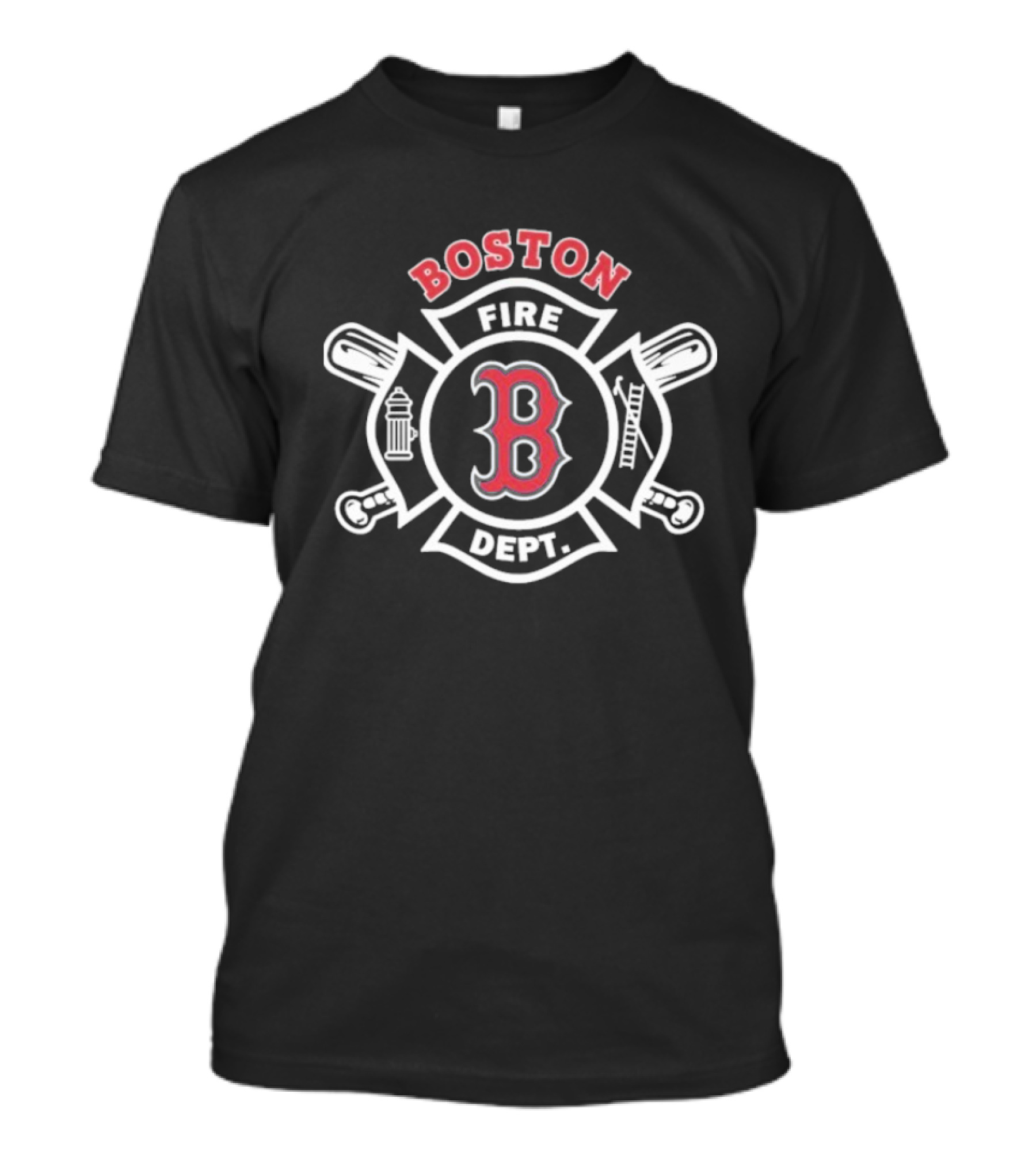 Boston Red Sox Fire Dept Firefighters B Logo Axes And Ladder T-Shirt