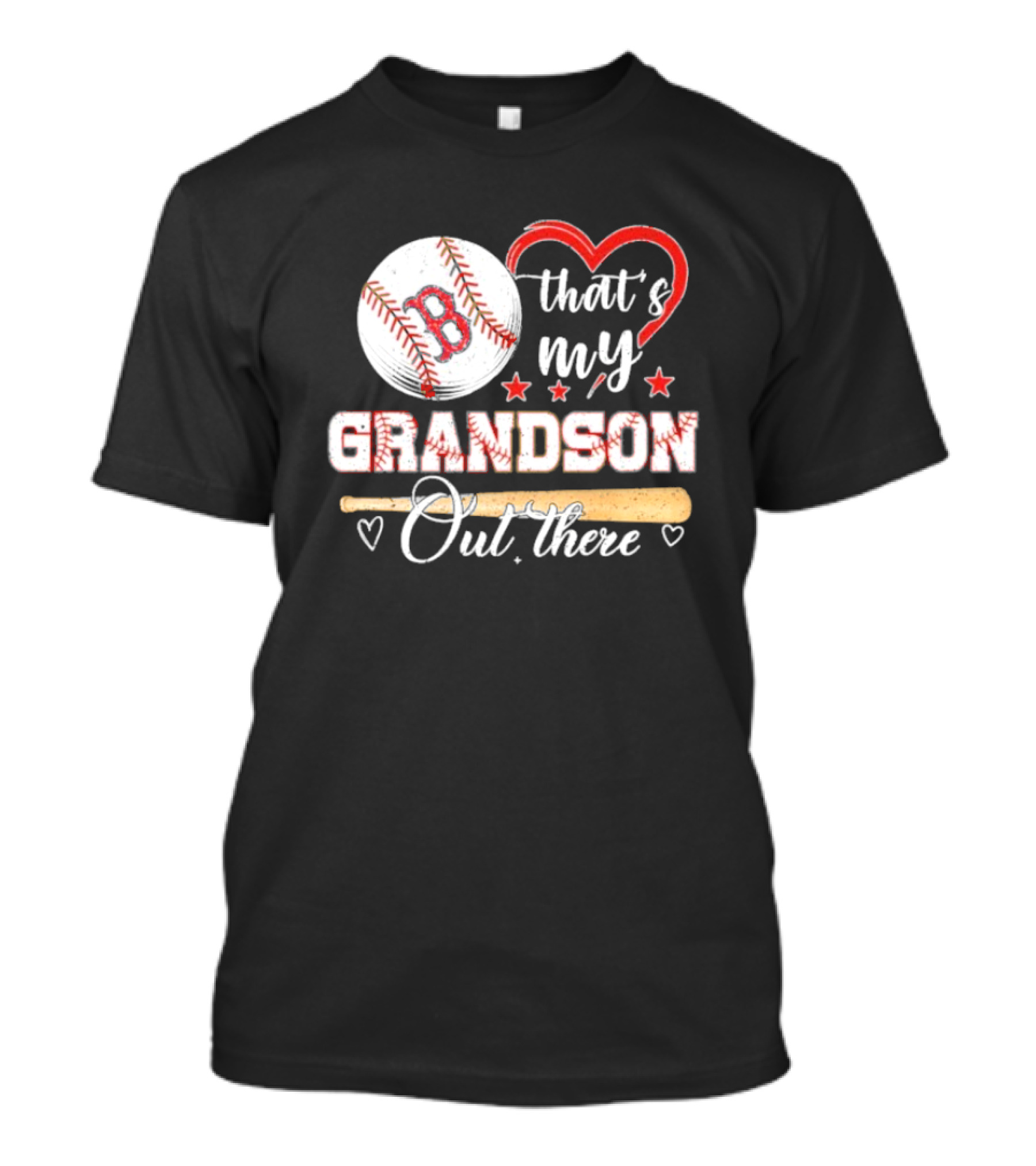 Boston Red Sox Baseball Heart That's My Grandson Out There T-Shirt