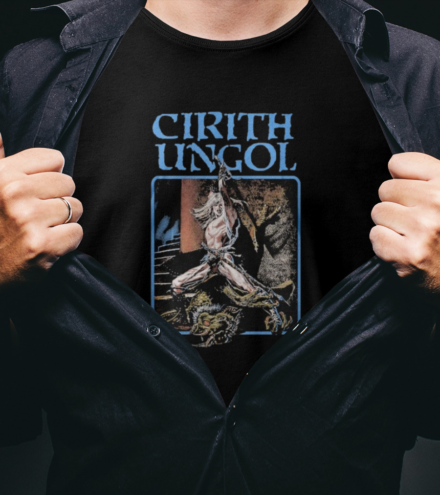 Cirith Ungol Fantasy Warrior And Dragon Battle T-Shirt