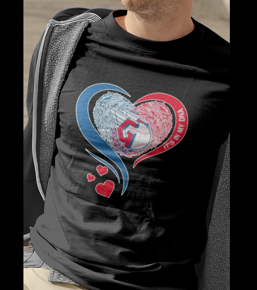 Cleveland Guardians It's In My DNA Heart Baseball Fingerprint T-Shirt