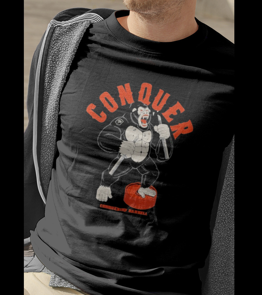 Conquer Raging Gorilla Conquering Barbell Motivational Fitness Apparel T-Shirt