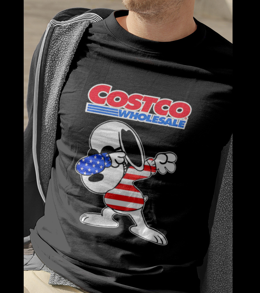 Costco Wholesale Snoopy Dabbing American Flag Stripes And Stars T-Shirt