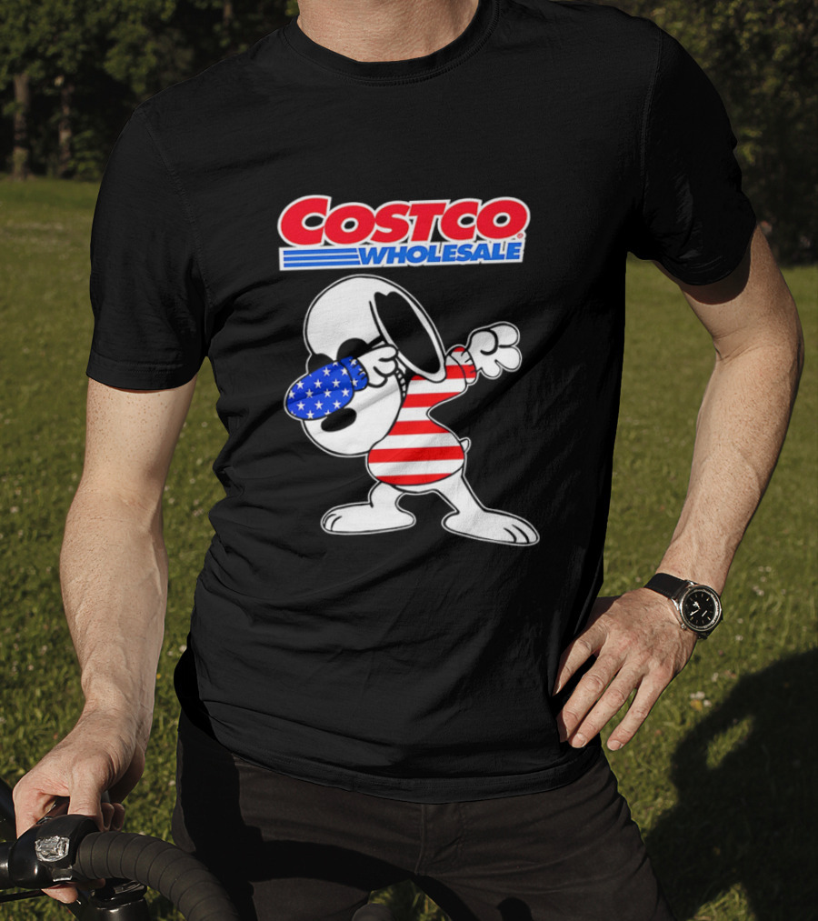 Costco Wholesale Snoopy Dabbing American Flag Stripes And Stars T-Shirt