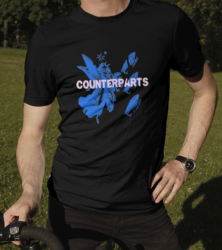 Counterparts Angel Eulogy Blue Angelic Figure With Pink Typography T-Shirt