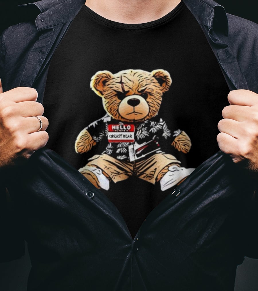 Hello Creasy Bear Fundraiser Hawaiian Theme With Name Tag T-Shirt