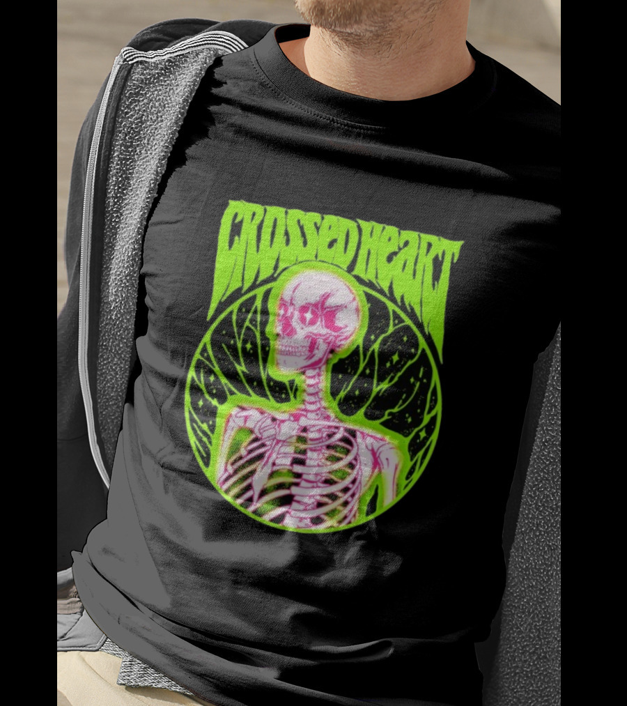 Crossed Heart Skeleton Neon Illustration T-Shirt
