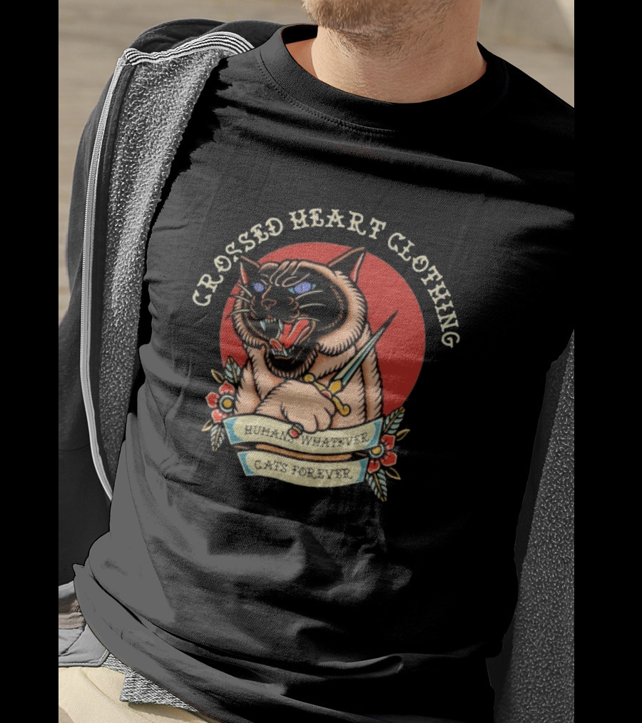 Crossed Heart Clothing Human Whatever Cats Forever Knife T-Shirt