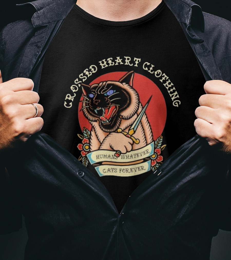 Crossed Heart Clothing Human Whatever Cats Forever Knife T-Shirt