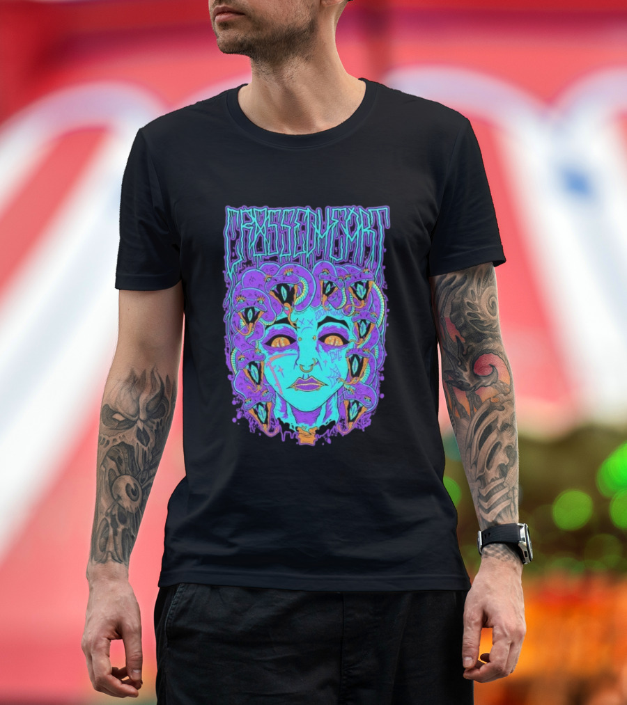 Crossed Heart Neon Medusa Snakes T-Shirt