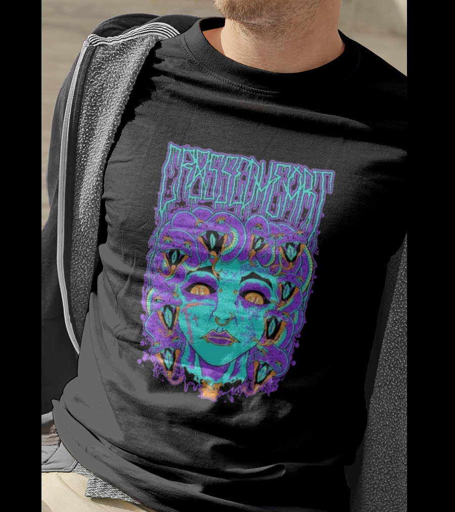 Crossed Heart Neon Medusa Snakes T-Shirt