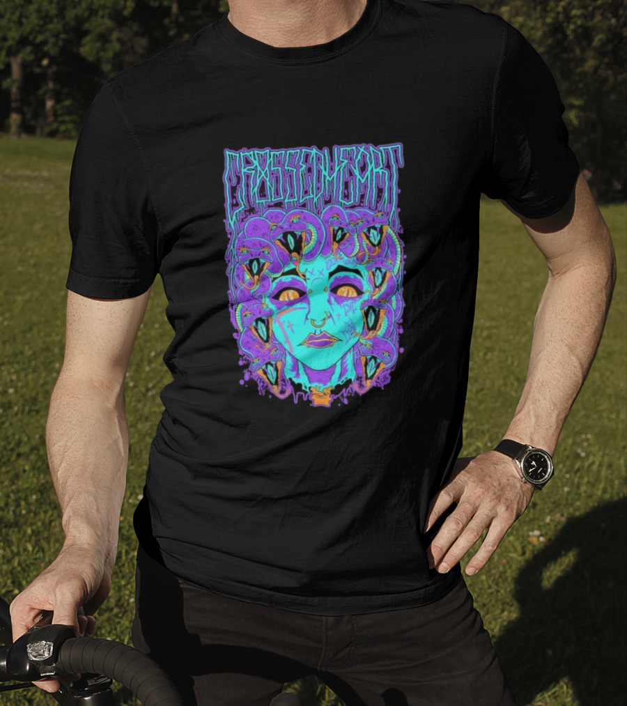 Crossed Heart Neon Medusa Snakes T-Shirt