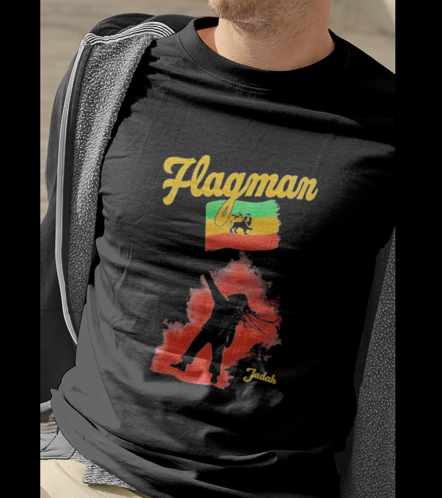 Damian Marley Flagman Judah Reggae Silhouette Red Map Background T-Shirt