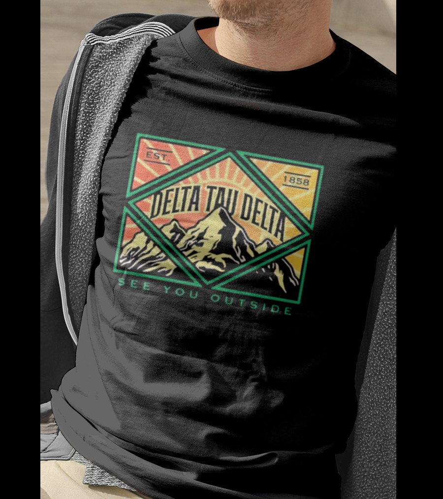 Delta Tau Delta See You Outside 1858 Mountain Sunburst T-Shirt