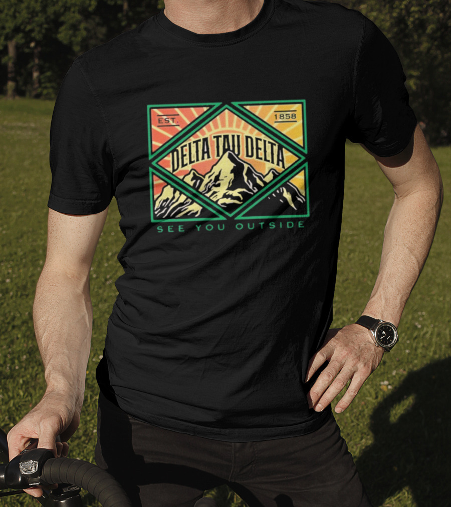 Delta Tau Delta See You Outside 1858 Mountain Sunburst T-Shirt