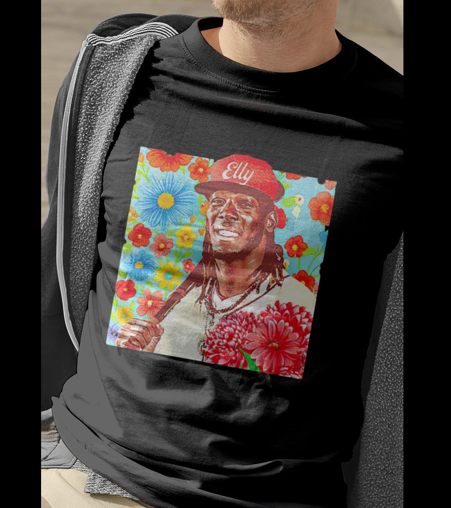 Elly De La Cruz Cincinnati Reds Floral Baseball Imagery T-Shirt