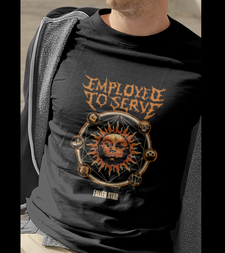 Employed To Serve Fallen Sun Star With Zodiac Circles T-Shirt