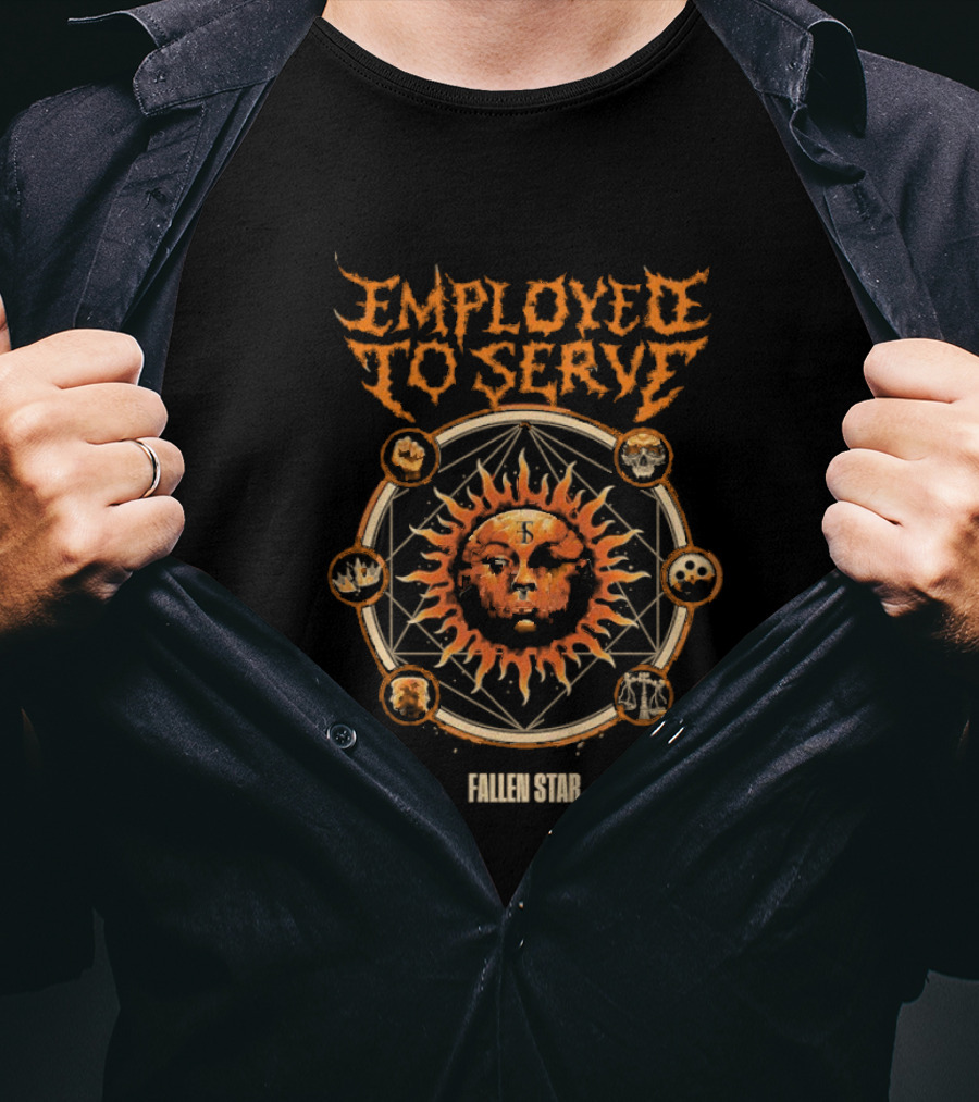 Employed To Serve Fallen Sun Star With Zodiac Circles T-Shirt
