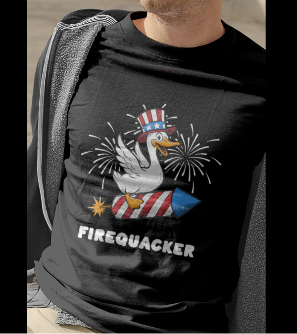 Firequacker Patriotic Duck With Rocket And Fireworks T-Shirt