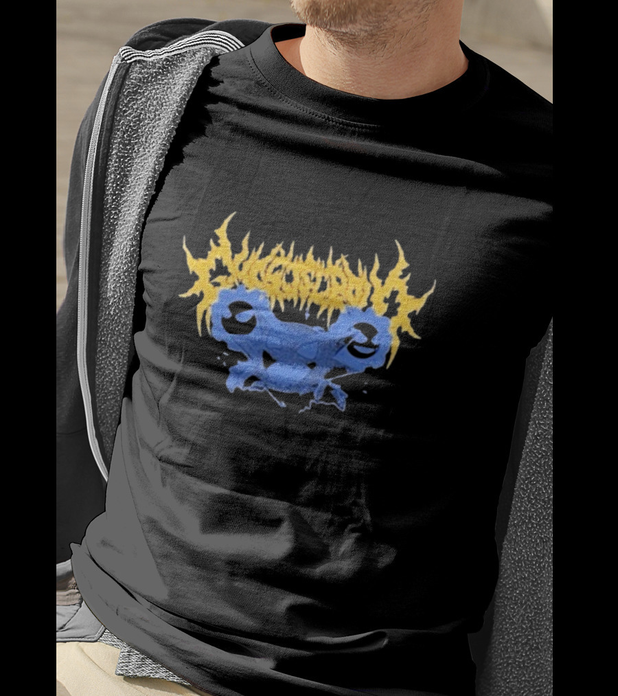 Ghost Supply Unknowns Text Striking Yellow Flames Blue Skull Graphic T-Shirt
