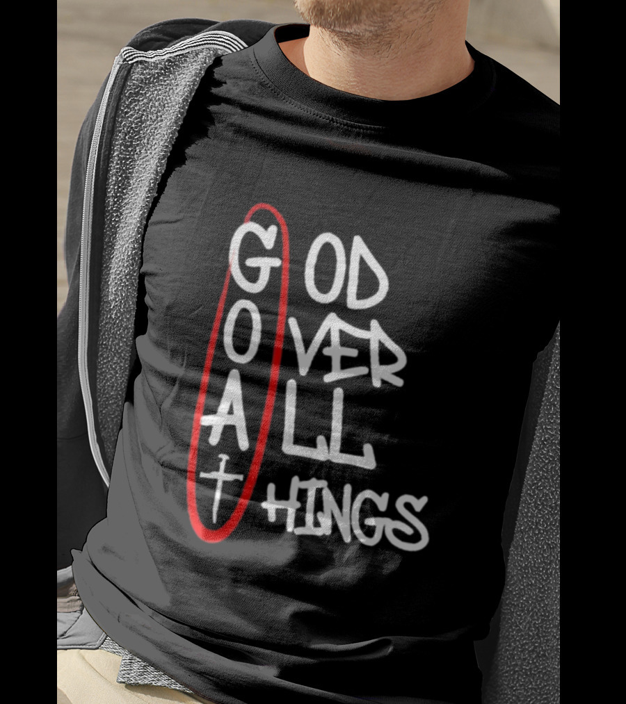 GOAT God Over All Things Sword Cross Graphic Red Oval T-Shirt