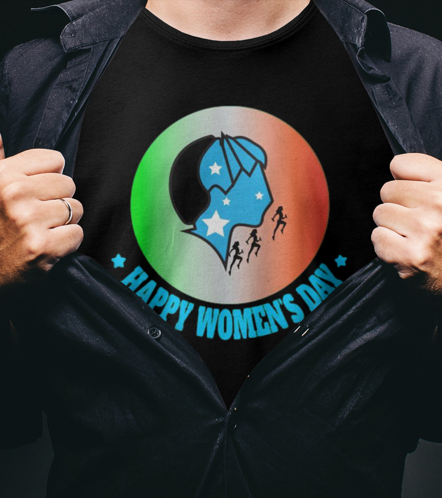 Happy Women's Day Tricolor Silhouette And Stars T-Shirt