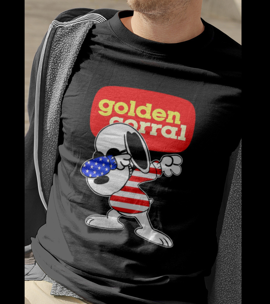 Golden Corral Snoopy Dabbing In American Flag Colors T-Shirt