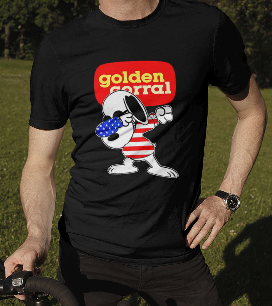 Golden Corral Snoopy Dabbing In American Flag Colors T-Shirt