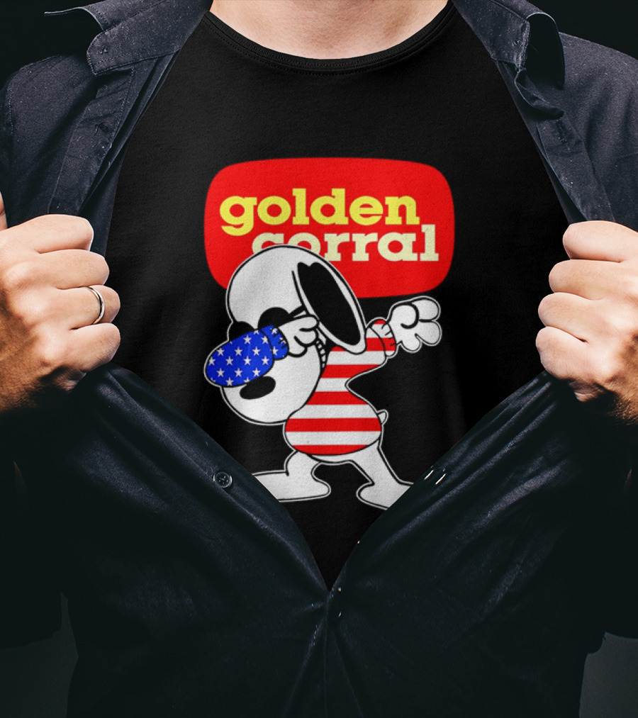 Golden Corral Snoopy Dabbing In American Flag Colors T-Shirt