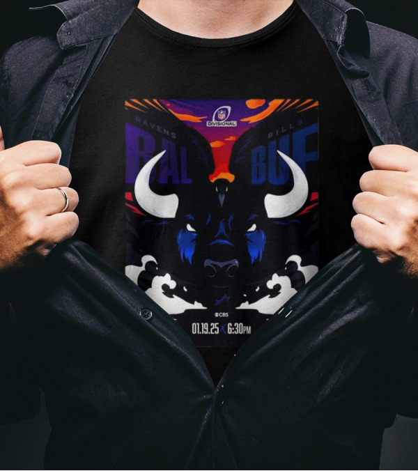2025 NFL Divisional Matchup Baltimore Ravens Vs Buffalo Bills CBS 01.19.25 6:30 PM T-Shirt
