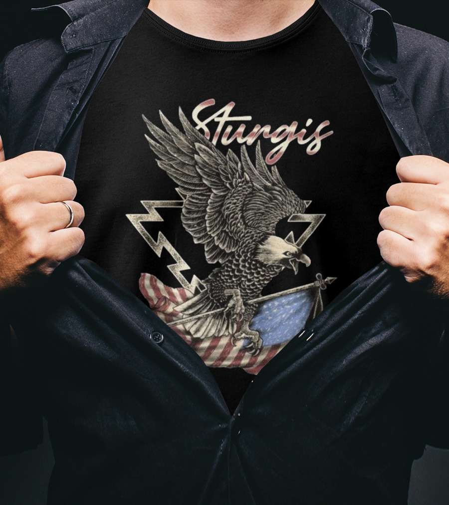 Sturgis 2025 Faded Glory 85th American Eagle Flag Lightning T-Shirt