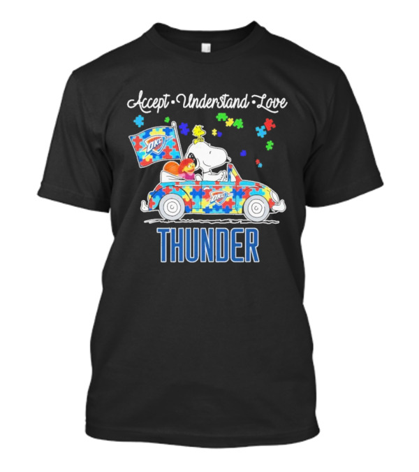 Accept Understand Love Snoopy OKC Thunder Autism Puzzle Car T-Shirt